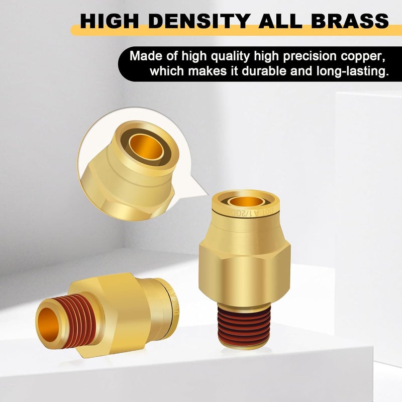 Siptenk 1/2" DOT Brass Push to Connect Air Line Fittings 5 PCS, 1/2" OD Tube x 1/4" NPT Thread Air Brake Line Quick Connect Fittings for Truck Trailers Industry Air System - Image 2
